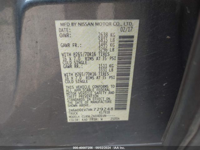 Photo 8 VIN: 1N6AD0EV7HN729248 - NISSAN FRONTIER 