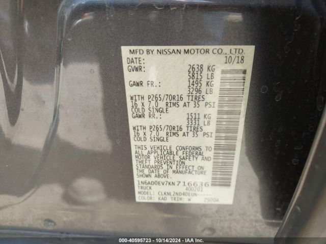 Photo 8 VIN: 1N6AD0EV7KN716636 - NISSAN FRONTIER 