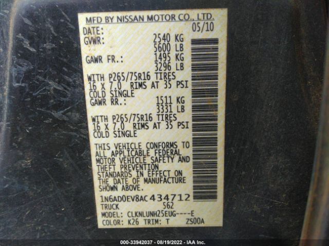 Photo 8 VIN: 1N6AD0EV8AC434712 - NISSAN FRONTIER 