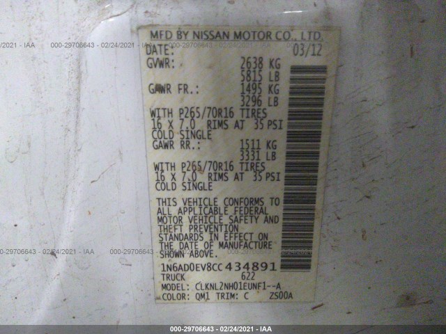 Photo 8 VIN: 1N6AD0EV8CC434891 - NISSAN FRONTIER 