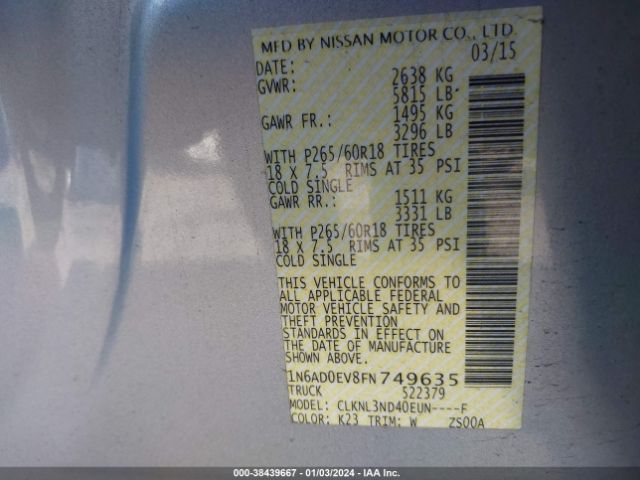 Photo 8 VIN: 1N6AD0EV8FN749635 - NISSAN FRONTIER 