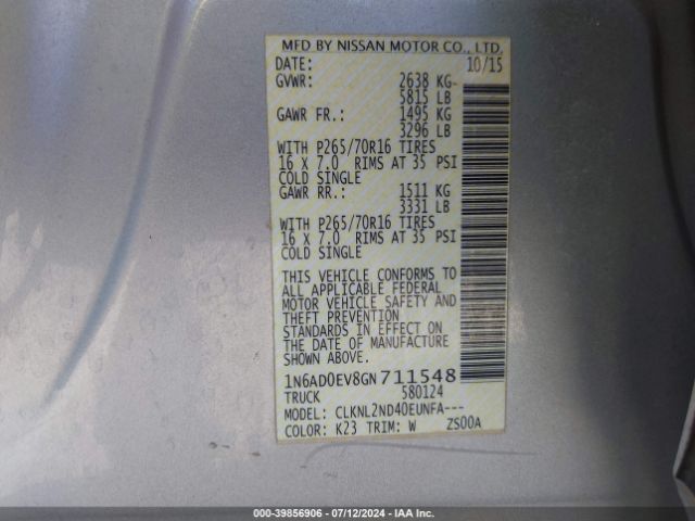 Photo 8 VIN: 1N6AD0EV8GN711548 - NISSAN FRONTIER 