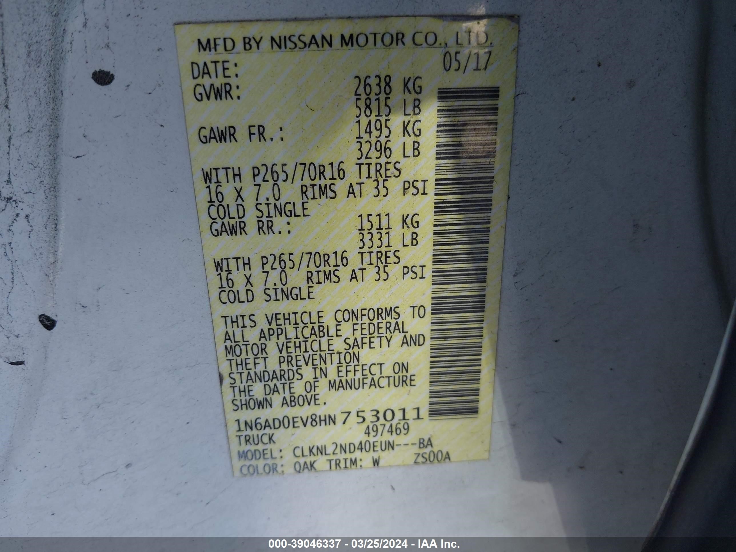 Photo 8 VIN: 1N6AD0EV8HN753011 - NISSAN NAVARA (FRONTIER) 