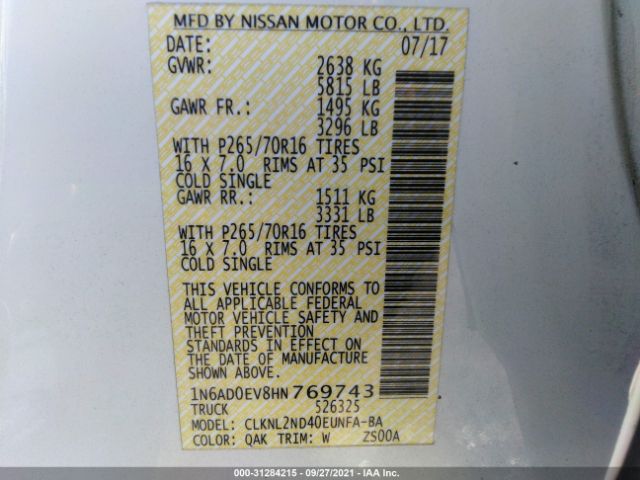 Photo 8 VIN: 1N6AD0EV8HN769743 - NISSAN FRONTIER 