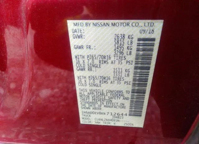 Photo 8 VIN: 1N6AD0EV8KN712644 - NISSAN NAVARA (FRONTIER) 