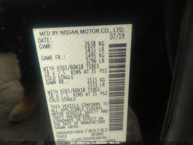 Photo 8 VIN: 1N6AD0EV8KN780782 - NISSAN FRONTIER 