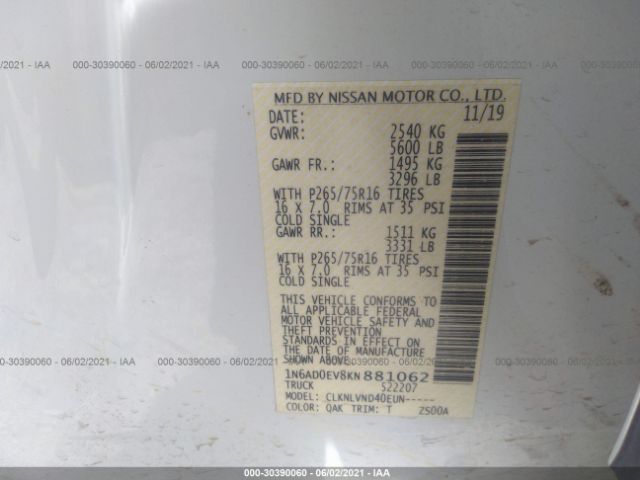 Photo 8 VIN: 1N6AD0EV8KN881062 - NISSAN FRONTIER 