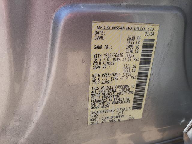 Photo 9 VIN: 1N6AD0EV9EN735953 - NISSAN FRONTIER S 