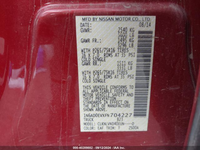 Photo 8 VIN: 1N6AD0EVXFN704227 - NISSAN FRONTIER 