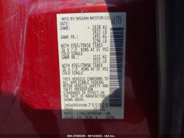 Photo 8 VIN: 1N6AD0EVXHN755925 - NISSAN FRONTIER 