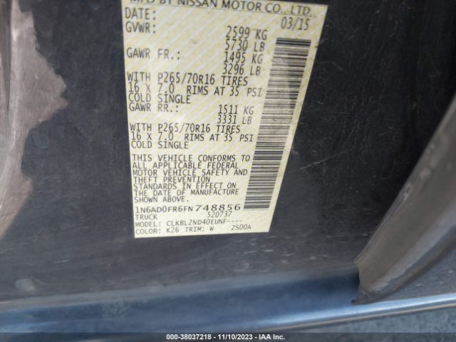 Photo 8 VIN: 1N6AD0FR6FN748856 - NISSAN FRONTIER 