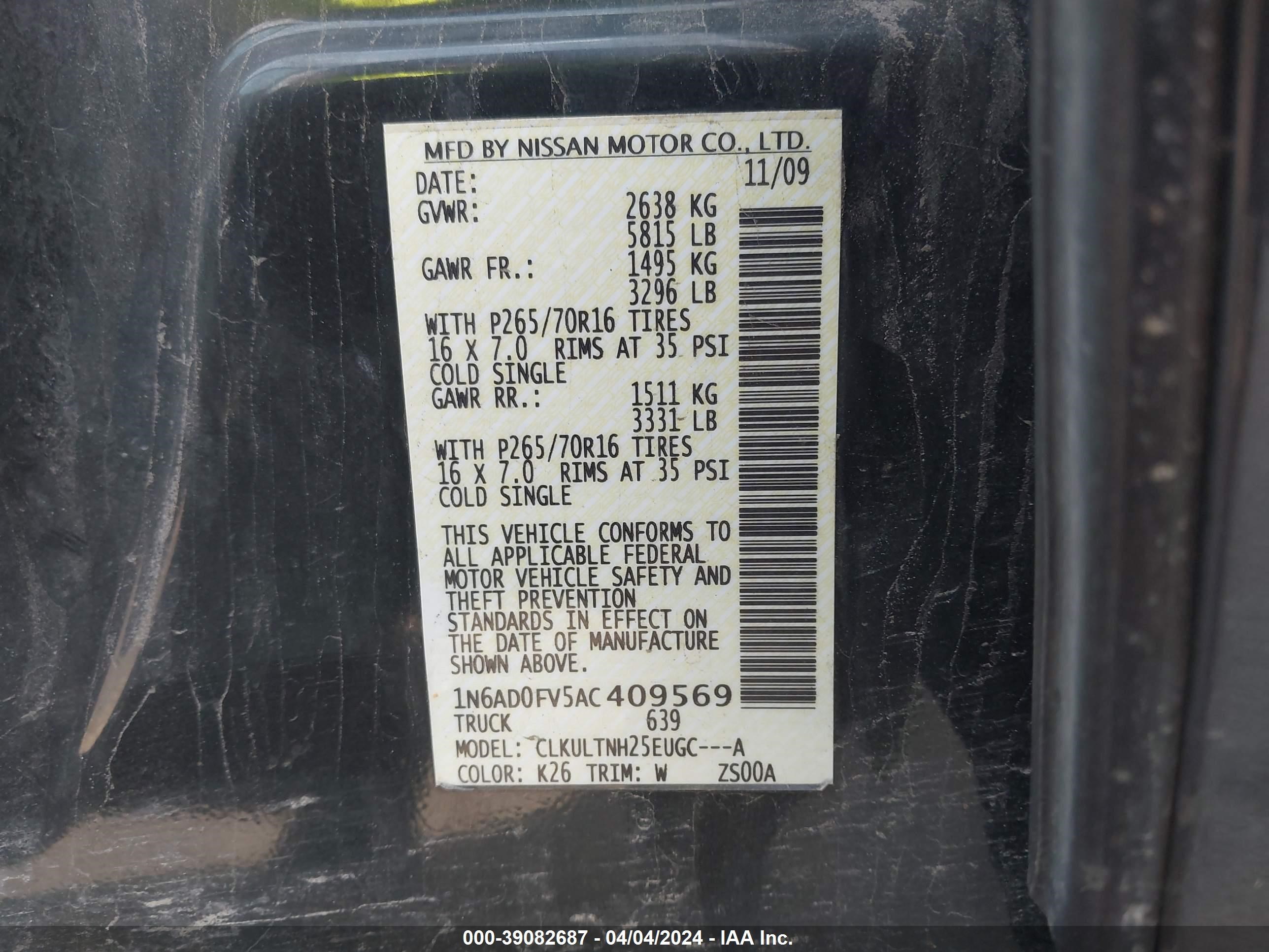 Photo 8 VIN: 1N6AD0FV5AC409569 - NISSAN NAVARA (FRONTIER) 