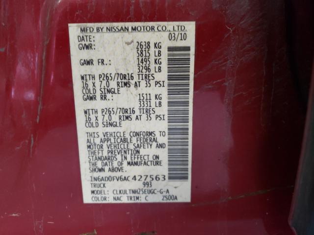 Photo 9 VIN: 1N6AD0FV6AC427563 - NISSAN FRONTIER C 