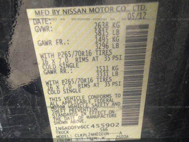 Photo 8 VIN: 1N6AD0FV6CC455902 - NISSAN FRONTIER 