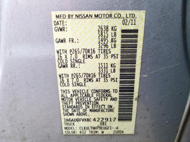 Photo 9 VIN: 1N6AD0FVXBC422917 - NISSAN FRONTIER S 