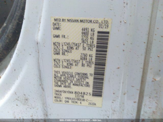 Photo 8 VIN: 1N6AF0KY0KN804825 - NISSAN NV CARGO 