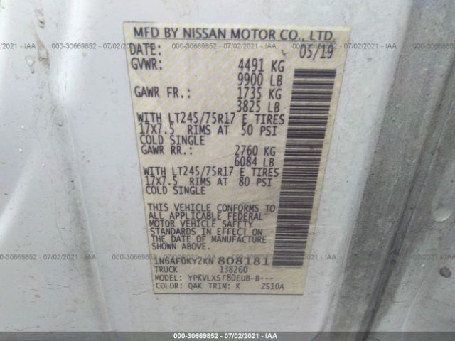 Photo 8 VIN: 1N6AF0KY2KN808181 - NISSAN NV CARGO 