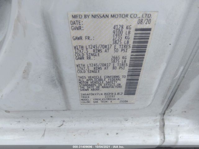 Photo 8 VIN: 1N6AF0KY7LN809182 - NISSAN NV CARGO 