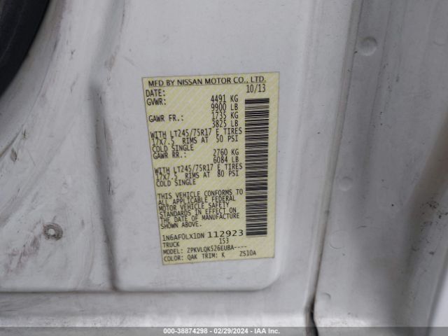 Photo 8 VIN: 1N6AF0LX1DN112923 - NISSAN NV CARGO NV3500 HD 