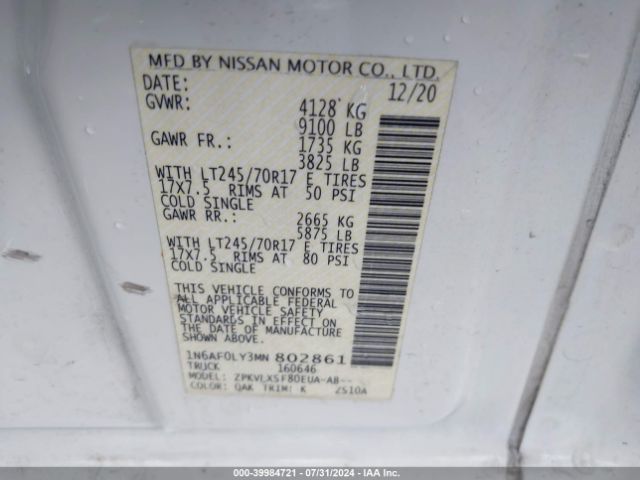 Photo 8 VIN: 1N6AF0LY3MN802861 - NISSAN NV 