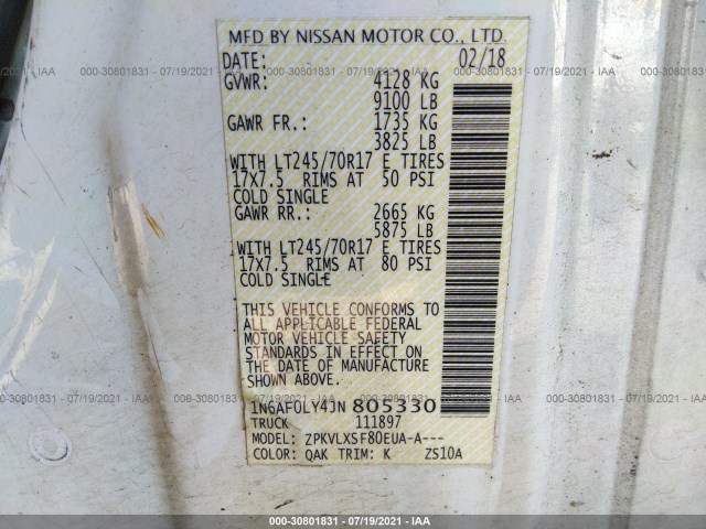 Photo 8 VIN: 1N6AF0LY4JN805330 - NISSAN NV CARGO 