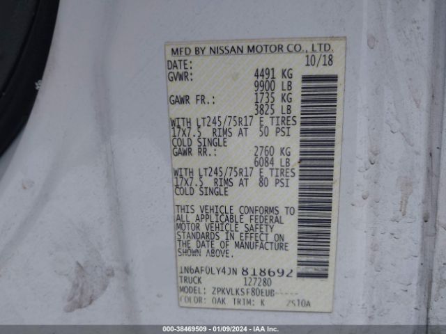 Photo 8 VIN: 1N6AF0LY4JN818692 - NISSAN NV CARGO NV3500 HD 