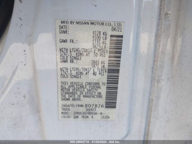 Photo 8 VIN: 1N6AF0LY4MN807826 - NISSAN NV CARGO NV2500 HD 