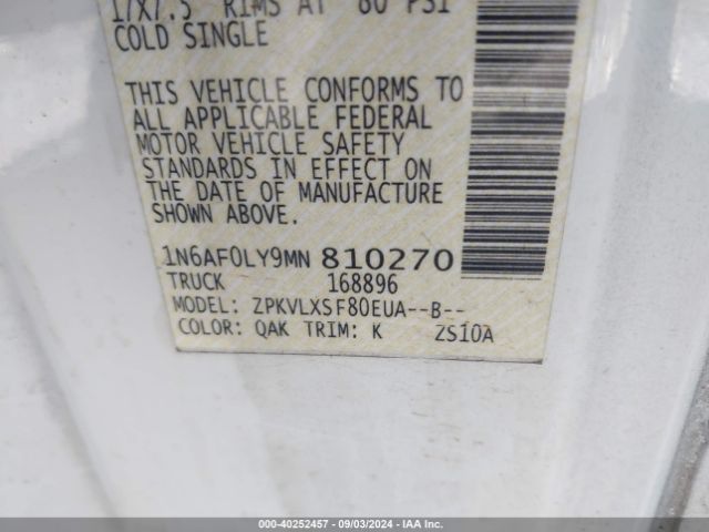 Photo 8 VIN: 1N6AF0LY9MN810270 - NISSAN NV 