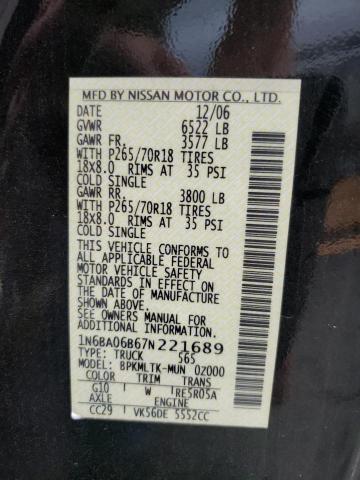 Photo 12 VIN: 1N6BA06B67N221689 - NISSAN TITAN XE 