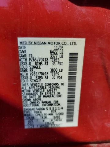 Photo 11 VIN: 1N6BA07A86N533114 - NISSAN TITAN XE 