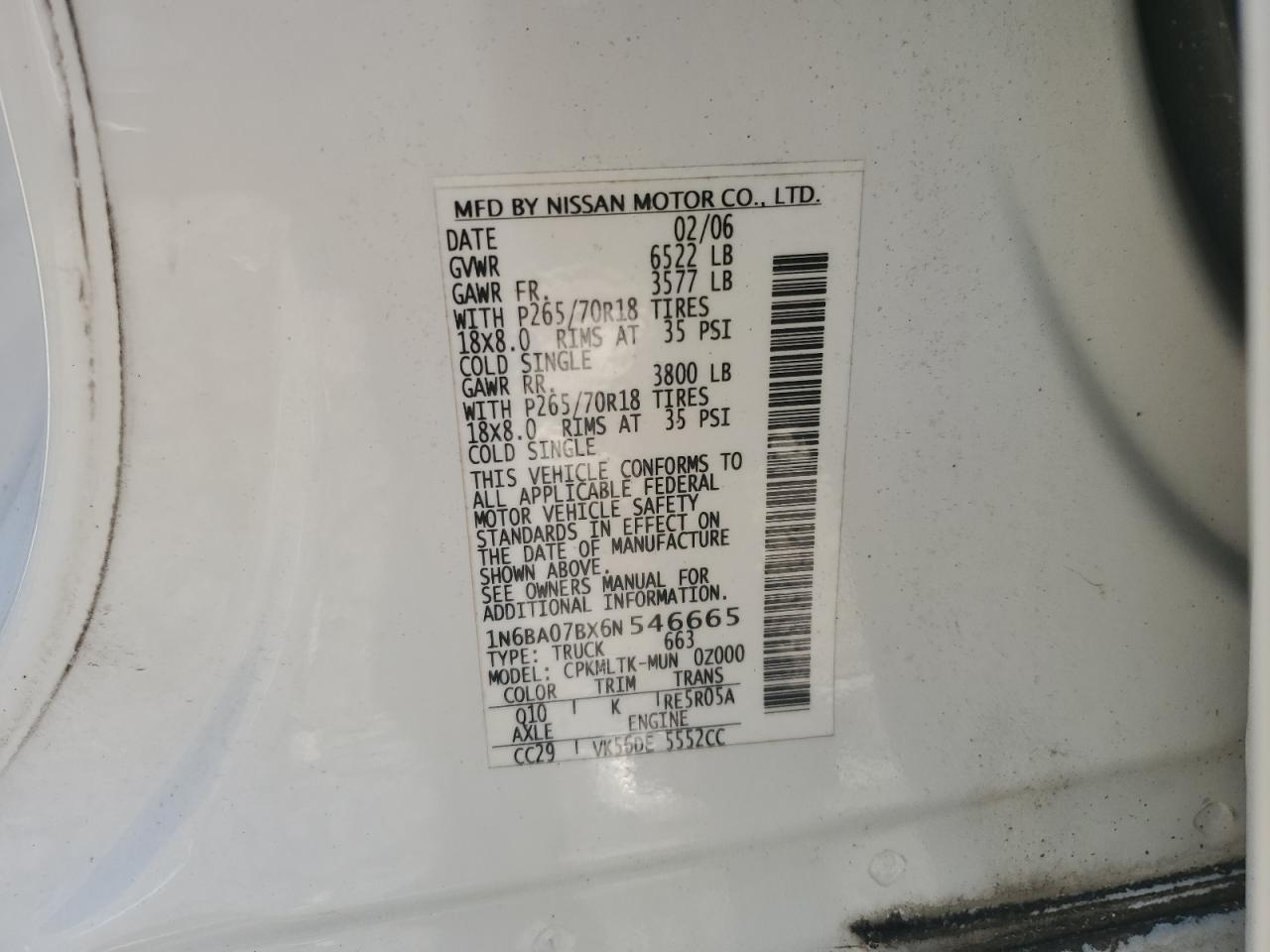 Photo 11 VIN: 1N6BA07BX6N546665 - NISSAN TITAN 