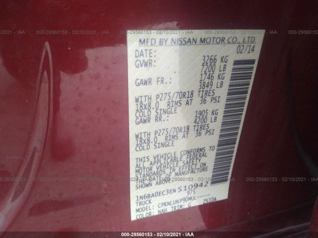 Photo 8 VIN: 1N6BA0EC3EN510942 - NISSAN TITAN 