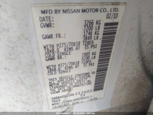 Photo 8 VIN: 1N6BA0EC5AN312602 - NISSAN TITAN 