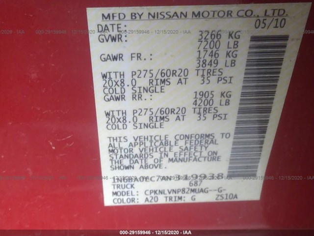 Photo 8 VIN: 1N6BA0EC7AN319938 - NISSAN TITAN 