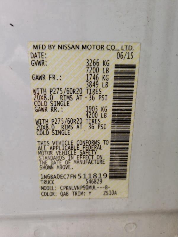 Photo 9 VIN: 1N6BA0EC7FN511819 - NISSAN TITAN S 