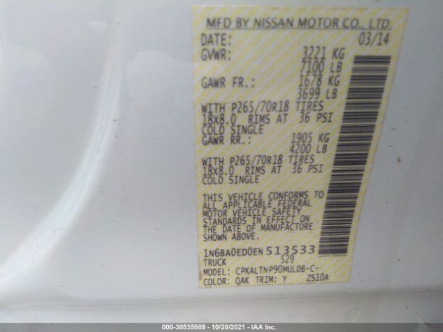 Photo 8 VIN: 1N6BA0ED0EN513533 - NISSAN TITAN 