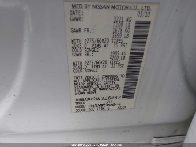 Photo 8 VIN: 1N6BA0ED2AN316437 - NISSAN TITAN 