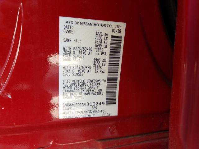 Photo 9 VIN: 1N6BA0ED4AN310249 - NISSAN TITAN XE 