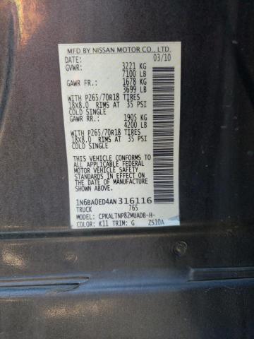 Photo 11 VIN: 1N6BA0ED4AN316116 - NISSAN TITAN XE 