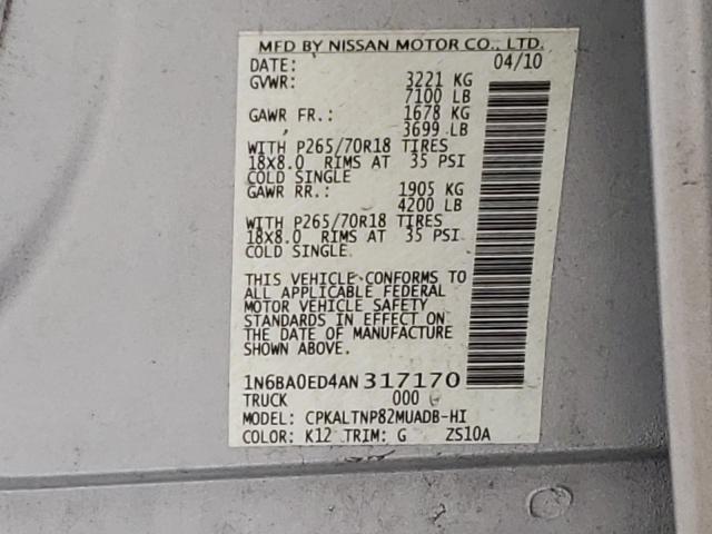 Photo 9 VIN: 1N6BA0ED4AN317170 - NISSAN TITAN XE 