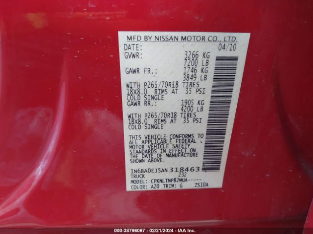 Photo 8 VIN: 1N6BA0EJ5AN318463 - NISSAN TITAN 