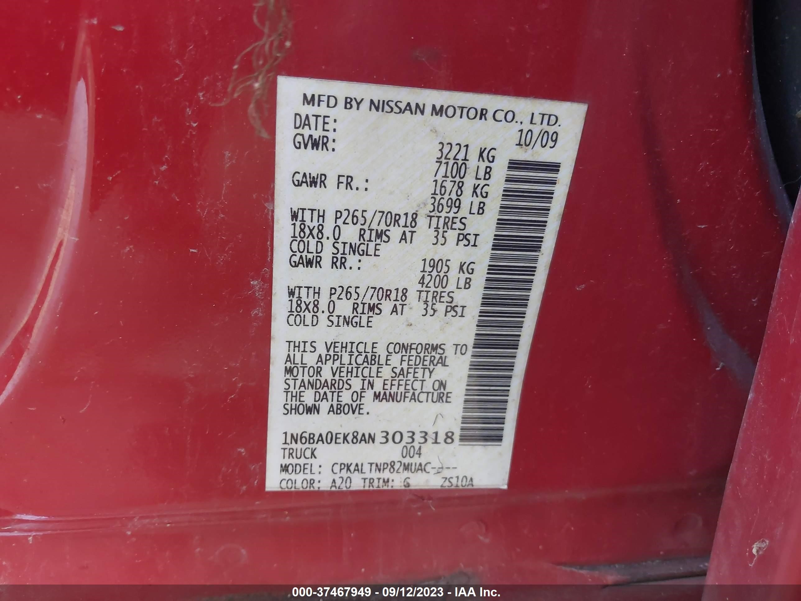 Photo 8 VIN: 1N6BA0EK8AN303318 - NISSAN TITAN 