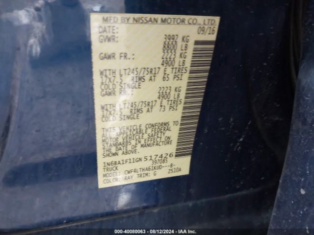 Photo 8 VIN: 1N6BA1F11GN517426 - NISSAN TITAN 