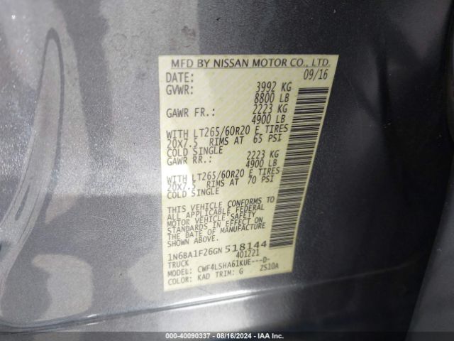 Photo 8 VIN: 1N6BA1F26GN518144 - NISSAN TITAN 