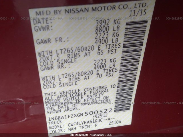 Photo 8 VIN: 1N6BA1F2XGN500522 - NISSAN TITAN XD 