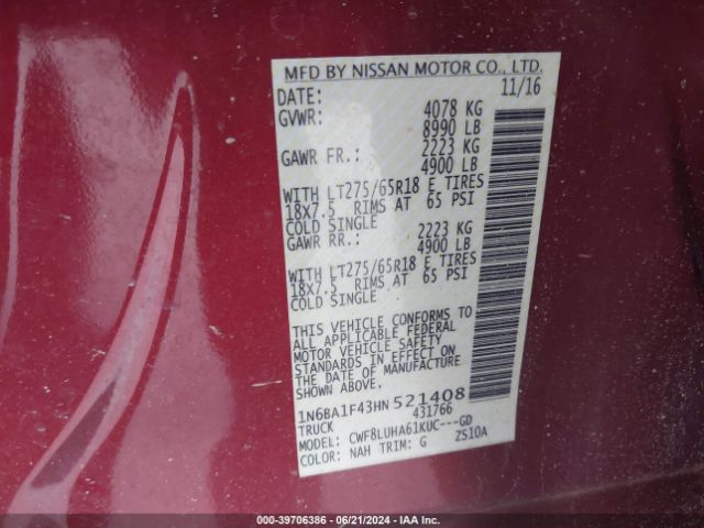 Photo 8 VIN: 1N6BA1F43HN521408 - NISSAN TITAN 