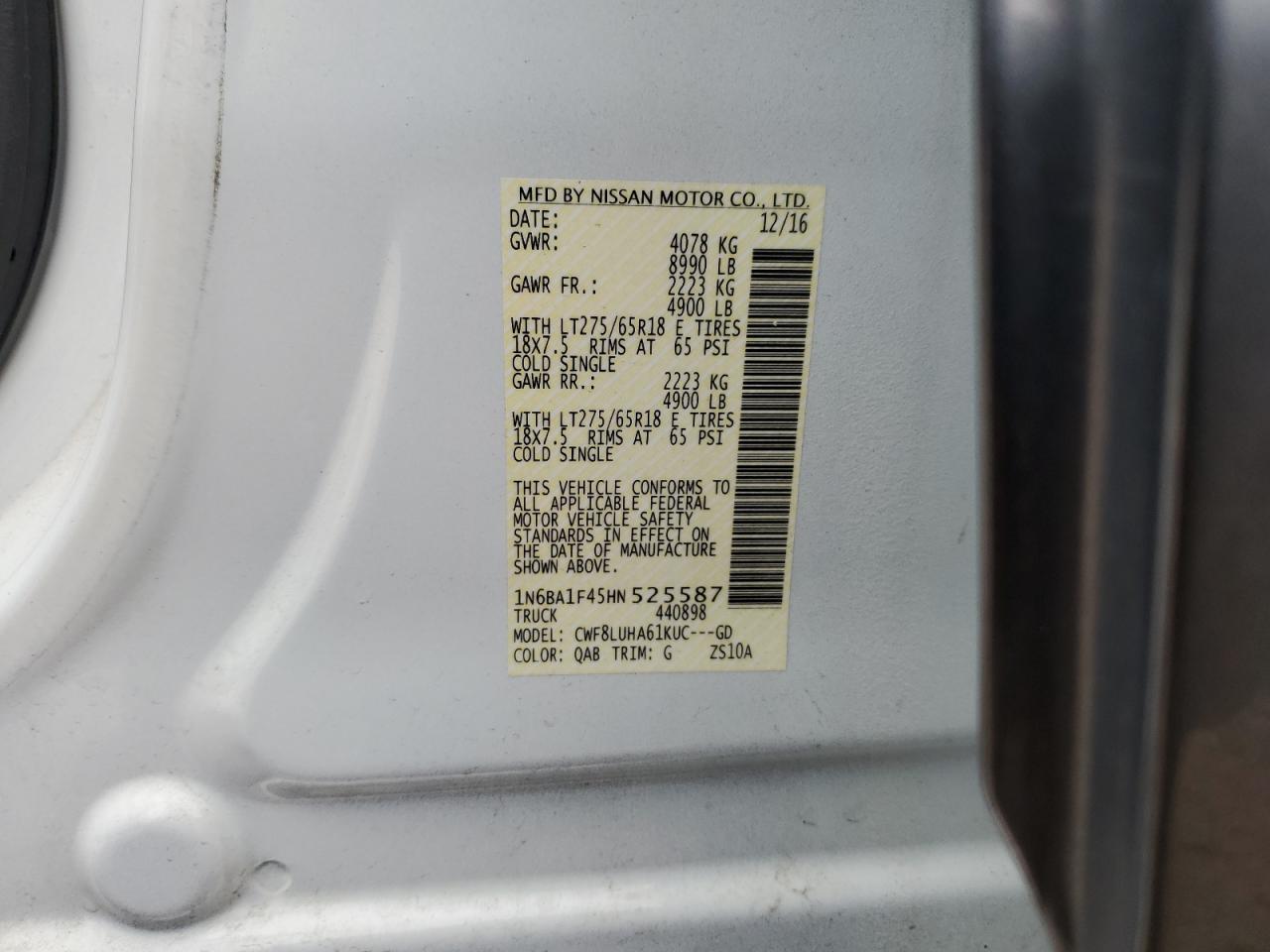 Photo 11 VIN: 1N6BA1F45HN525587 - NISSAN TITAN 