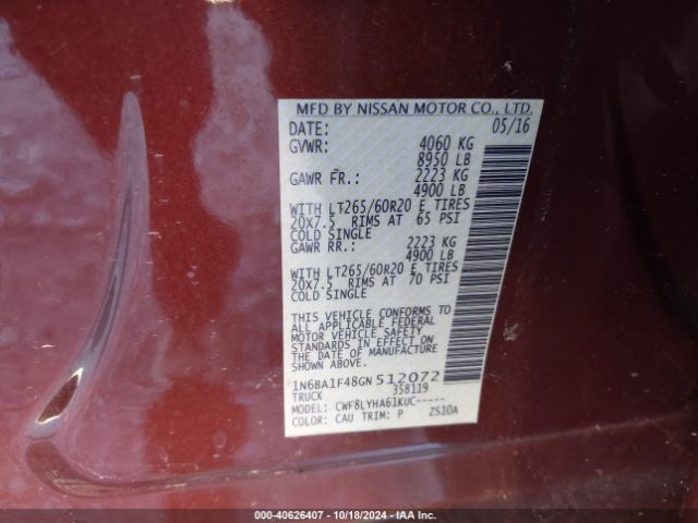 Photo 8 VIN: 1N6BA1F48GN512072 - NISSAN TITAN 