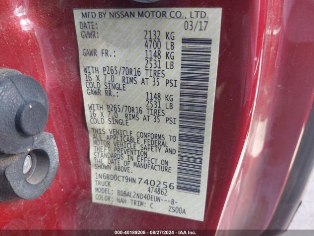 Photo 8 VIN: 1N6BD0CT9HN740256 - NISSAN FRONTIER 