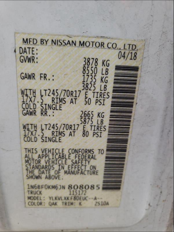 Photo 9 VIN: 1N6BF0KM6JN808085 - NISSAN NV 1500 S 